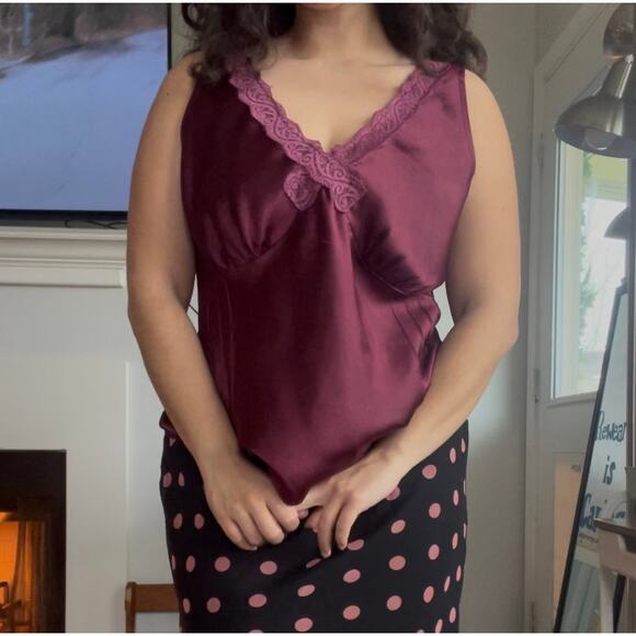 Romantic Deep Rose Satin Lace 90s Blouse - Picture 7 of 7